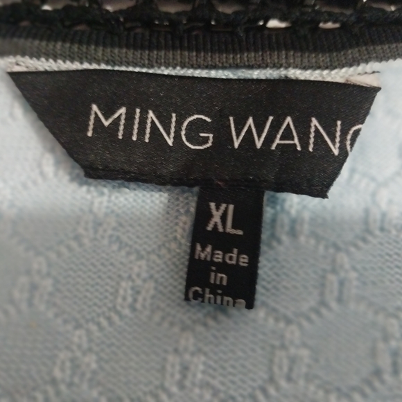 MING WANG Women's Blazer Suit Size XL Elegant with Blue Pattern Black Trim - Picture 12 of 12